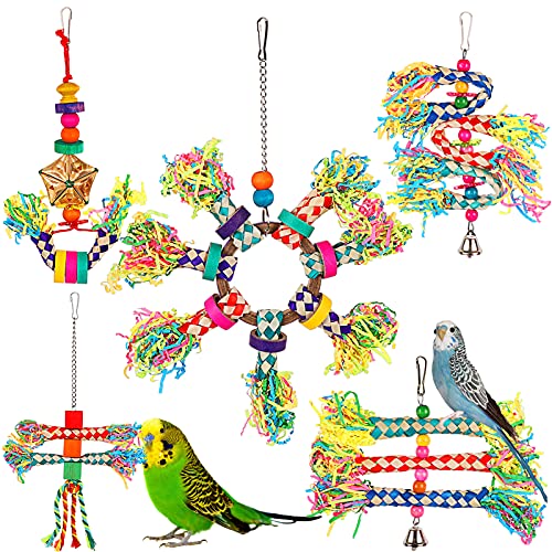 LifeIdeas 5PCS Bird Toys - Foraging, Shredding & Hanging Toys for Small to Medium Parrots, Conures, Cockatiels, Budgies, Lovebirds & Parrotlets - Bird Cage Accessories