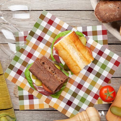 JarThenaAMCS 150Pcs Fall Wax Paper Autumn Buffalo Plaid Deli Paper Colorful Checkered Sandwich Wrap Tissue Waterproof Oil-Proof Picnic Liners for Thanksgiving Party Kitchen Supplies - color: Fall Plaid