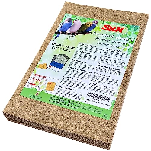 S&X Bird Cage Liners 15 x 9.5in, 30-Pack, Disposable Gravel Paper Sheets | Thick, flat gravel paper eases cleanup; gritty surface helps trim claws and beaks; pre-cut for common cagem trays - size: 15" x 9.5" - 30PCS