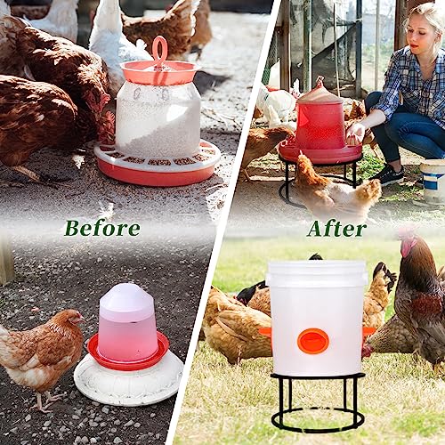 4Pcs Chicken Waterer Feeder Stand Metal Stand Rack with 4 Legs & Round Base Heavy Duty Supports Holder for Buckets Barrels Equipped Installed with Feeder Waterer Port for Coop Poultry Indoor Outdoor - color: 4 Legs Metal Stand-4pcs