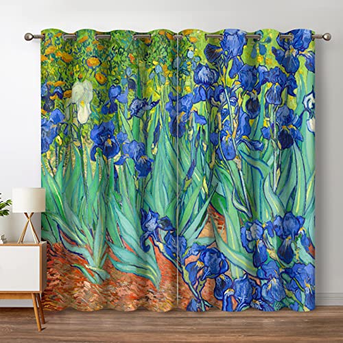 Irises Floral Blackout Curtains 2 Panel Set, 52"x63" | Blue and Purple Iris Flowers Art Decor Home Bedroom Living Room Abstract Art Decoration Darkening Grommet Window Drapes - color: Flower11, size: 52"W x 63"L (Pack of 2)