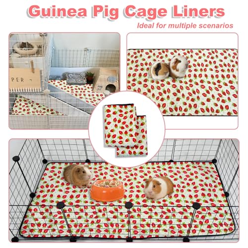 2 Pack Guinea Pig Cage Liners, 24"x60" Washable Waterproof Bedding for Rabbit, Bunny, Hamster & Small Animals, Reusable Super Absorbent Pee Pads for C&C Cage, Strawberry Print - size: 24x60 inch 2pack