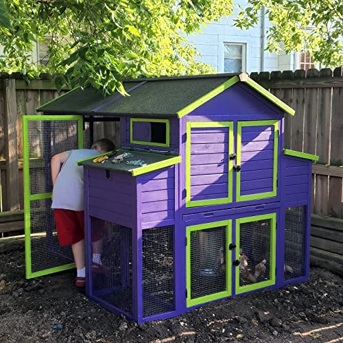 Aivituvin Chicken Coop for 4-6 Chickens/Ducks, Outdoor Wooden Chicken House Large Hen House Poultry Cage with Two Nesting Boxes (Grey, AIR48) - size: 75.7"L x 65.7"W x 59.1"H