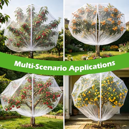 4PCS 10Ft × 10Ft Fruit Tree Netting with Zipper and Drawstring, 60 Mesh Thickened Garden Bird Netting for Blueberry Bushes, Fruits, Vegetables, Insect Bird Barrier Mesh Protective Cover - size: 10Ft × 10Ft