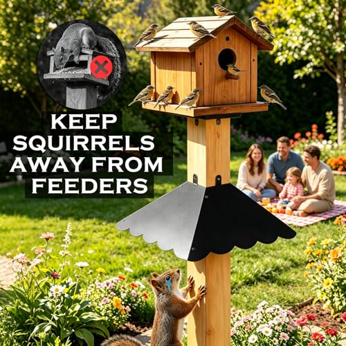 17 Inch Wavy Edge Metal Squirrel Baffle for 4x4 Posts, Black | Wraparound metal design installs without removing the post, with curved edges and a weather-resistant finish for outdoor use