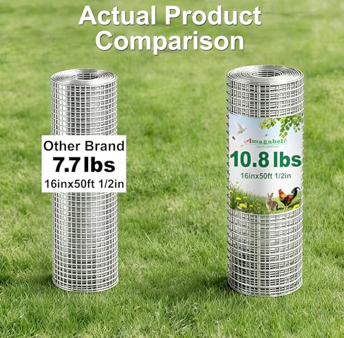 Amagabeli Ture 19 Gauge Hardware Cloth 1/2 inch 16 in x 50 ft Premium Galvanized After Weld Chicken Wire Mesh Roll Fencing Plant Supports Poultry Netting Rabbit Cage Snake Gopher Fence Coop - size: 1/2" 16"x50'