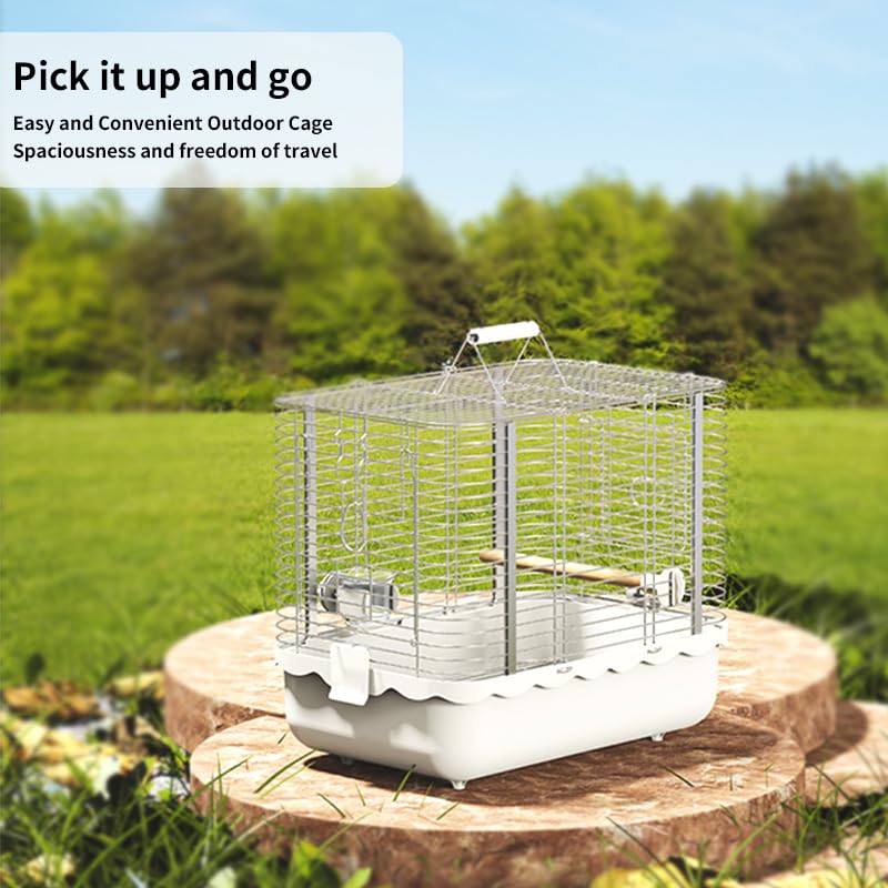 Bird Carrier Travel Cage, Durable Portable Stainless Steel Birdcage with Bird Perch & Feeding Bowl for Parrots Canaries Budgies Lovebirds Conures Cockatiels (Small White) - size: Small White