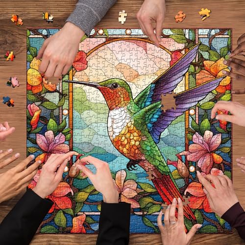 Hummingbird Puzzles for Adults 1000 Pieces, Stained Glass Spring Bird Flower Impossible Art Puzzle, Hard Challenging Bird Garden Jigsaw Puzzle as Home Wall Art Decor