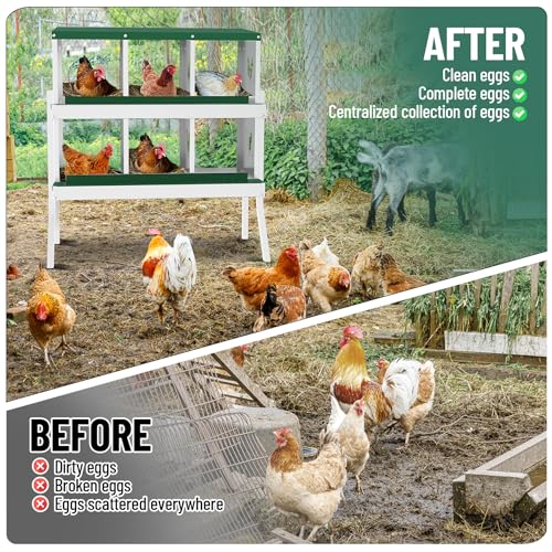 6-Hole Chicken Nesting Box, Rustproof Galvanized Steel Roll-Out Egg Collection with Vented Design, Laying Box for Hens, Poultry Coop Accessories for Egg Layers - color: green, size: 32.1"L x 16.9"W x 26.6"H