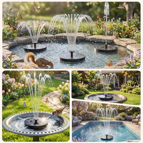 AMZtime 1.4W Solar Bird Bath Fountain with 4 Fixed Rods with Upgraded Panel | Solar Fountain Pump Solar Powered Floating Water Fountain Pump for Bird Bath, Ponds, Garden, Fish Tank and Outdoor - size: 1.4W
