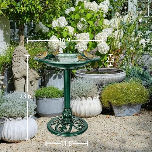 Outdoor Antique Bird Bath Polyresin Lightweight Garden Birdbath for Outside Weather-Resistant Bird Baths(Green) - color: Green