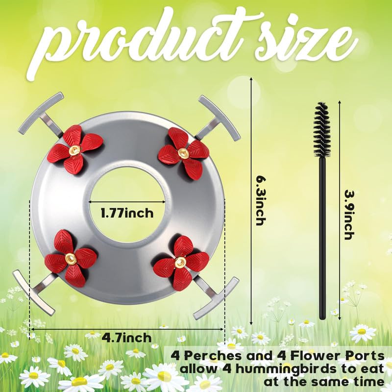 3 Pack Hummingbird Feeder Replacement Parts, Metal Top Cover with 4 Perches & 4 Flower Ports, Includes 3 Cleaning Brushes, No Feeder Bottom Base Included(Silver) - color: Silver