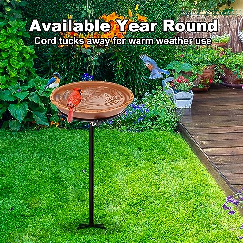 BIRD WISH Heated Bird Bath, Stable 5-Prong Metal Base Thermostat Control Weather Resistance All Seasons Available 75W Heated Bird Baths for Outdoors for Winter Garden Yard Patio Lawn, Terracotta - color: Terracotta
