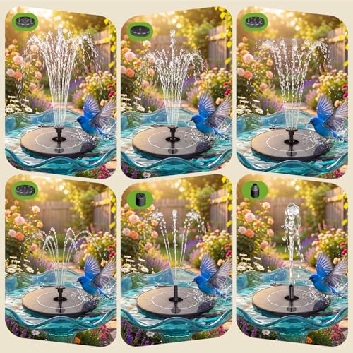 AISITIN Solar Bird Bath Fountain with 6 Nozzles & DIY Separated Design | 3 Anti-Drift Brackets, Ground Stakes, Attract Birds, Upgrade Filter, Solar Fountain for Bird Bath, Fish Tank, Garden, Pond