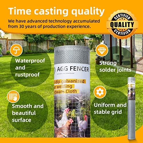 48in x 25ft Hardware Cloth 1/8 inch 27Ga Chicken Coop Wire Fence | Hot Dipped Galvanized After Welding, Welded Metal Fencing Roll Mesh for Bee Screen Garden Plant Poultry Animal Netting Cage - size: 48in x 25ft
