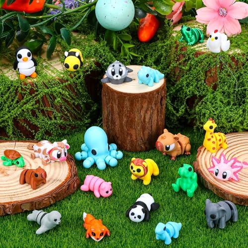 24 Pack Prefilled 3D Printed Animals with Easter Eggs Set Easter Day Gift Figurines Gifts Toys for Kids Basket Stuffers Classroom Prizes Exchange Party Favors