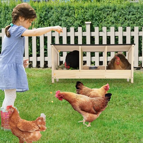 COZIWOW 3-Compartment Chicken Nesting Box Waterproof Asphalt Roof, Wooden Nesting Boxes for Chicken Coop/Farm/Backyard, Easy to Install, Chicken Laying Boxes for Hens, Poultry, Quail, Pigeons