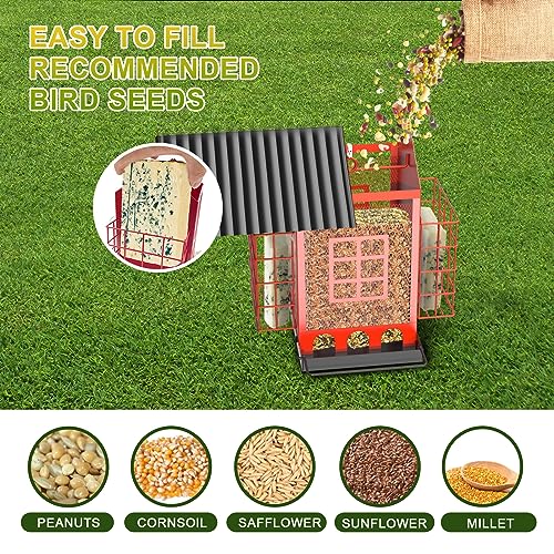 FlowaFoli Bird Feeders for Outdoors Hanging, Metal Bird Feeder with Double Suet Cage Cake, Large Capacity, Birdfeeders Sturdy & Weatherproof, Easy to Clean & Refill, Great for Attracting Wild Birds - color: Red