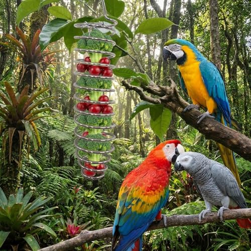 3Pcs Stainless Steel Bird Food Holder Set - Hanging Foraging Basket Cage Accessories, Metal Fruit & Vegetable Feeder for Parrot, Macaw, Cockatoo, Parakeet & Large Birds Cage Toys Gifts
