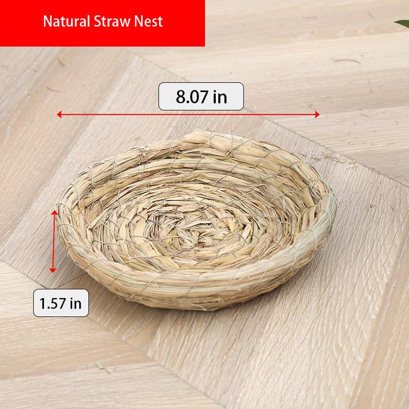 2Pcs Handmade Woven Flat Base Straw Bird Nest Breeding Nest Hatch House Cage for Pigeons, Russet Chickens, Chicks, Doves and Other Medium-Sized Birds.Made Entirely from Natural Straw.