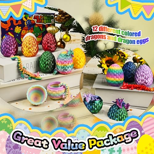 Impossmaker 12pcs 3D Printed Dragon Eggs, Prefilled Easter Dragon Egg with Dragon Toy, Easter Basket Stuffer, Goodie Bag Fillers, Easter Egg Hunt, Unique Easter Basket Gifts for Kids - style: 12P-S1