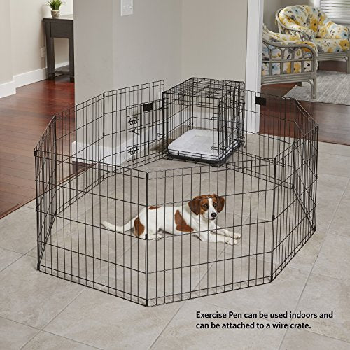 Midwest 24-Inch Exercise Pen, No Door, 16 Sq Ft Play Area | for Indoor and Outdoor Use, No Door Design for Maximum Security, Easy to Set Up, Foldable Playpen - color: Black No Door, size: 24" H