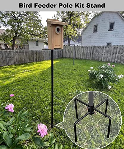 Pole Stabilizer Stand Base with 4 Prongs for Outdoor Bird Feeder Pole, In-Ground Support Applies to 0.74” to 1.1” Shepherds Hook, Black, 1 Pack, Measure Before Purchase - size: M