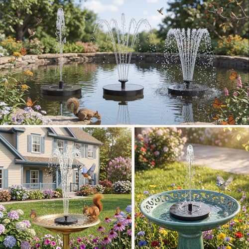 AMZtime Solar Fountain, 2026 Upgraded Solar Water Fountain with 6 Nozzles | Freestanding Solar Bird Bath Fountains Perfectly for Garden, Ponds, Pools, Fish Tank and Patio Decor - size: 1W