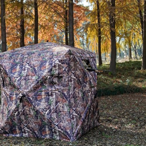 360 Degree See Through Hunting Blind, Pop Up Ground Blind | 2-3 Person & 3-4 Person Hunting Blind for Hunting Deer and Turkey, with Diamond-Shaped Door, Mud Flap and Portable Carry Bag - style: 2-3 Person 360°