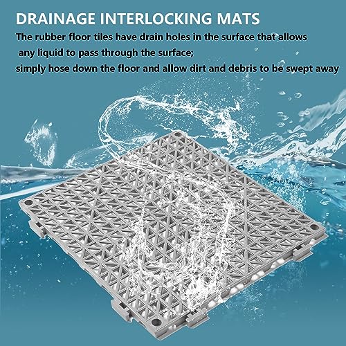 12” x 12” Drainage Interlocking Floor Mats 8 Pack for Outdoor and Indoor | Non-Slip Pool Deck Drain Mats Soft PVC Splicing Modular Cushion Rubber Flooring Tiles with Holes for Basement Garage Shed - size: Grey