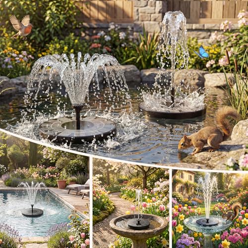 AISITIN 2.5W Solar Bird Bath Fountain Pump, with 6 Nozzles & 4 Fixer | 6.7" Solar Fountain Pump, solar pump for fountain for Garden, Ponds, Pool, Fish Tank, Outdoor and Aquarium