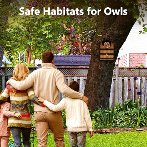 KOOPRO Screech Owl House for Outdoors, Weatherproof Large 14.5"x9.4"x7.8" | Barn Owl Nesting Box Wooden for Outside with Mounting Screws & Natural Shavings, Easy Assembly Required