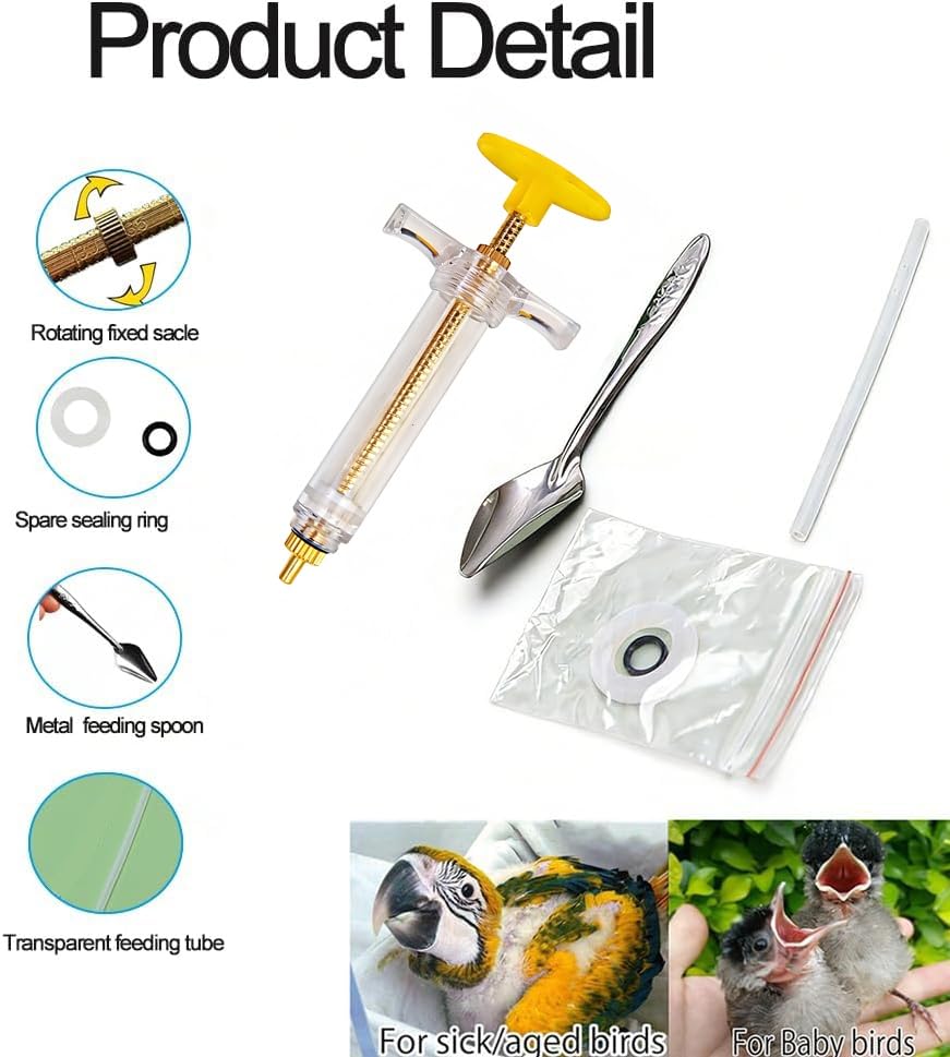 Parrot Hand Feeding Kit for Baby Birds – Bird Feeding Syringe Set with Stainless Feeding Spoon, Soft Feeding Tubes, Complete Baby Bird Feeding Kit for Parrots, Cockatiels, Lovebirds