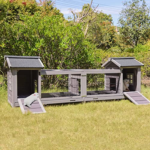 GUTINNEEN Rabbit Hutch Indoor Outdoor Bunny Cage Upgrade Large Space for Rabbit,Guinea Pig,Bunny and Other Small Animals,On Wheels Move Easily. - size: 80.1"L x 22.8"W x 28.6"H