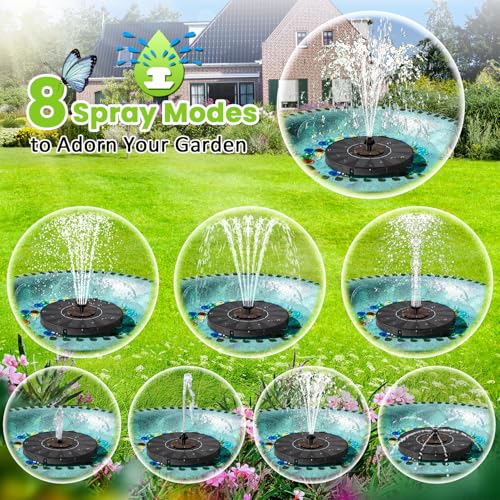 SZMP Solar Fountain 2026 Upgrade, Solar-Powered Bird Bath Fountain with 4 Fixed Rods & 7 Nozzles for Garden, Pond, Pool, and Patio – No Battery Required, Attracts Hummingbirds & Wildlife - color: Coffee