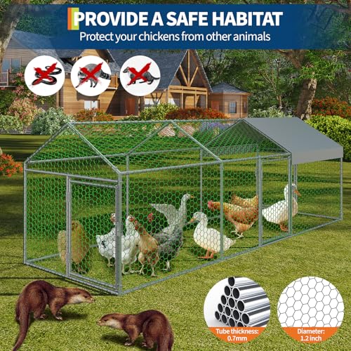GarveeLife Metal Chicken Coop with Waterproof and Anti-UV Cover, Chicken Run for Yard with 3 Doors, Poultry Cage for Rabbit Duck Goose, 120 in x40 in x40 in, Silver - color: Galvanized original color, size: 120.0"L x 40.0"W x 40.0"H