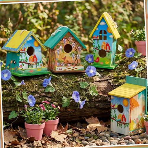 Liliful 4 Pack Bird House Kits for Kids, Wooden DIY Birdhouse Kit to Build and Paint, Birdhouse Craft Kit, Classroom Arts and Crafts Gift for Kids Ages 4-8 8-12 Boys Girls (Holiday Style) - color: Holiday Style