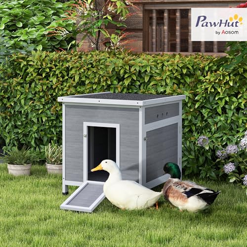 PawHut Duck Coop, Wooden Chicken House Rabbit Hutch with Openable Roof, Removable Floor, Double Doors, Ramp, Duck House for 2-4 Chickens, Geese, 25" x 32" x 30" | Wooden Chicken House Rabbit Hutch, Removable Floor, Double Doors, Ramp, Duck House for Geese