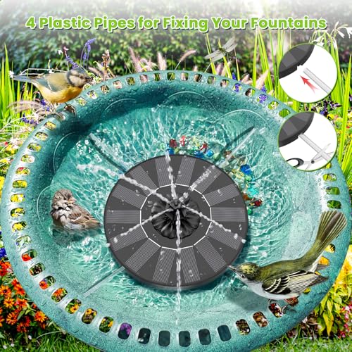 SZMP Solar Fountain 2026 Upgrade, Solar-Powered Bird Bath Fountain with 4 Fixed Rods & 7 Nozzles for Garden, Pond, Pool, and Patio – No Battery Required, Attracts Hummingbirds & Wildlife - color: Black
