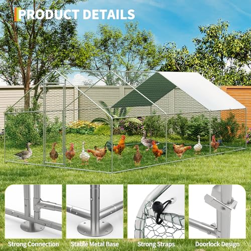 Large Metal Chicken Coop, Large Chicken Pen, Chicken Runs for Yard with Waterproof and Anti-UV Cover, Duck Rabbit House Outdoor (9.8'L x 19.7'W x 6.5'H) - size: 231.5"L x 120.1"W x 78.0"H