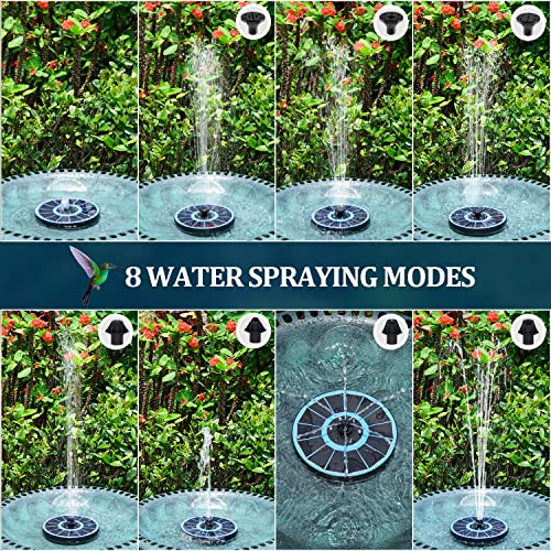 Solar Fountain New, 3.5W Solar Bird Bath Fountains with Glass Panel, 2200 Battery, Hummingbird Water Features with Color LED Lights, 8 Spray Modes & 4 Fixed Pipes for Garden, Pool, Pond - color: Blue