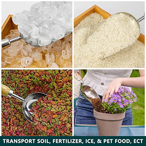 Berry&Bird Loose Soil Scoop, 12.9" Stainless Steel Gardening Scoop with Wood Handle - color: Loose Soil Scoop, size: Small