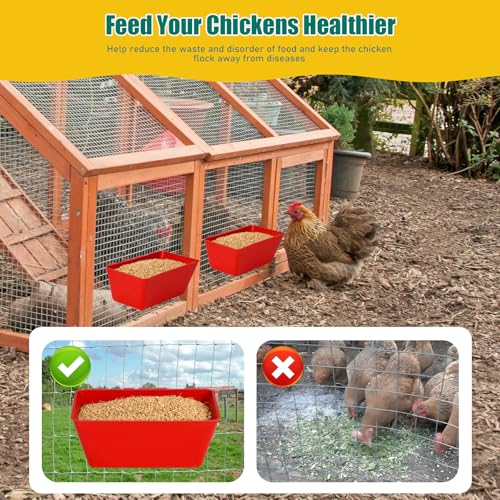2 Pack Chicken Feeder Waterer 2.5 Quart Hanging Poultry Feeders Trough | Versatile Chicken Feeding Container with Hooks for Duck Goose Rabbit Duck Feeder Poultry and Livestock Water Trough（Red） - color: Red