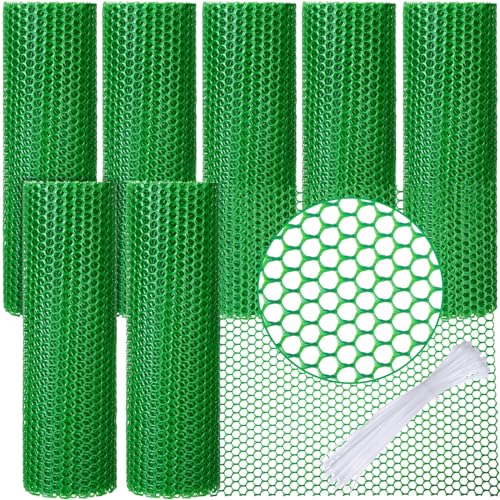 6 Rolls Plastic Chicken Wire Fencing Mesh 120 x 15.7 Inch Each Plastic Mesh Fence with Zip Ties Hexagonal Poultry Netting Garden Fencing Cat and Bird Netting (Green) - color: Green