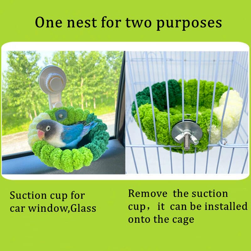 Portable Suction Cup Bird Perch Nest for Travel Car Window Glass, Warm Bird Sleeping hut Snuggle Bed for cage (Green Combo, L) - size: L