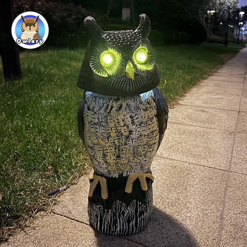 Large Solar Owl with Motion Detector, Flashing Eyes, Spinning Head, Realistic Hooting and Silent Mode, Garden Owl, Outdoor Statue, Decoration for Home, Garden, Patio and Fence
