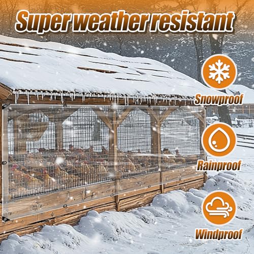 MEWTOGO 4x8ft Chicken Coop Covers Accessories for Winter | Easy to Install & Waterproof Chicken Run Tarp, with Elastic Cords & Rope - size: 4x8ft