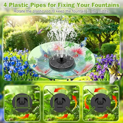 SZMP Solar Fountain with 3 Spray Height, 3.5W Glass Solar Bird Bath Fountain with 4 Adjustable Fixed Rods, and 7 Nozzles, Outdoor Solar Water Fountain Pump for Bird Bath, Garden, Pool, Pond - color: Black