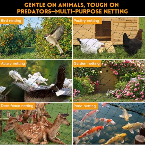 Heavy Duty Bird Netting for Chicken Coop with 1" Mesh, 50x50 ft Reinforced HDPE Poultry Netting, Durable & Reusable Chicken Netting for Hawks, Predator Proof for Farm, Fence, Garden & Orchard - style: 50' x 50' - 1"