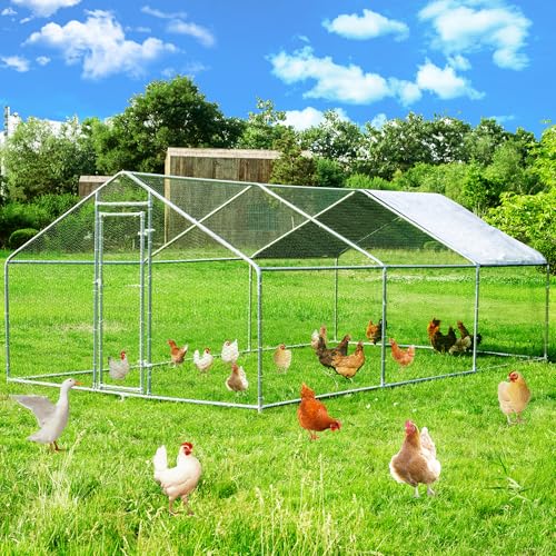 Large Metal Chicken Coop, Chicken Runs for Yard with Cover Walk-in Poultry Cage for 10 20 Chickens, Chicken Pen Duck Coop Hen House with Water-Resident Top and Feeding Door 19.2Lx9.84Wx6.6H FT - size: 230.0"L x 118.0"W x 79.2"H